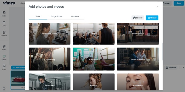 Vimeo Create add photo and video