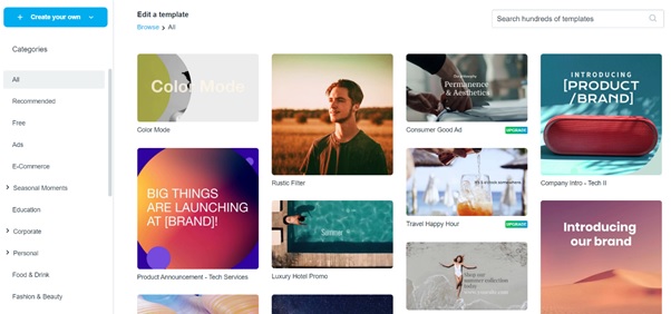 Vimeo Create choose template