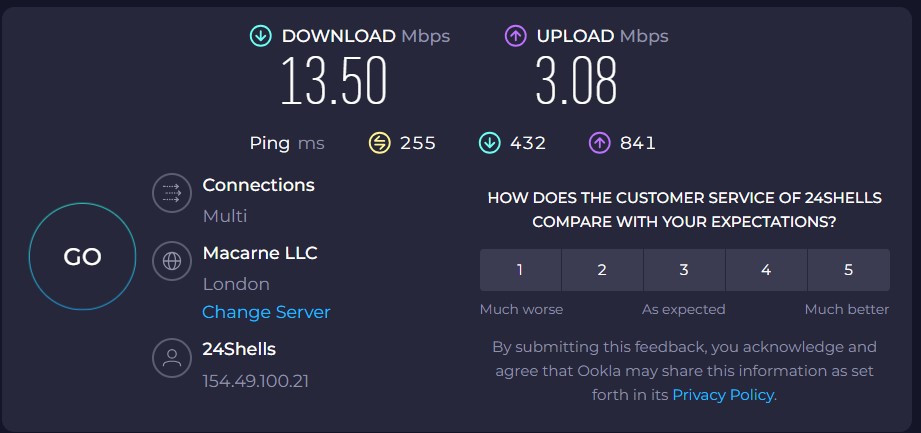 Symlex VPN London-9 server speed test