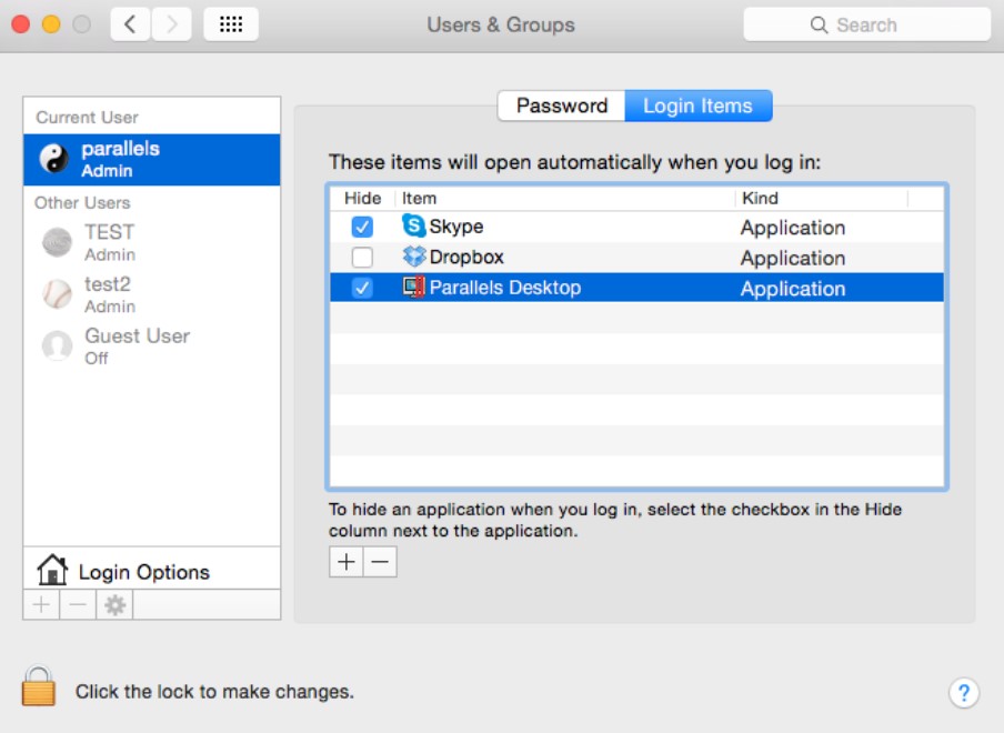 Parallels 20 users and groups