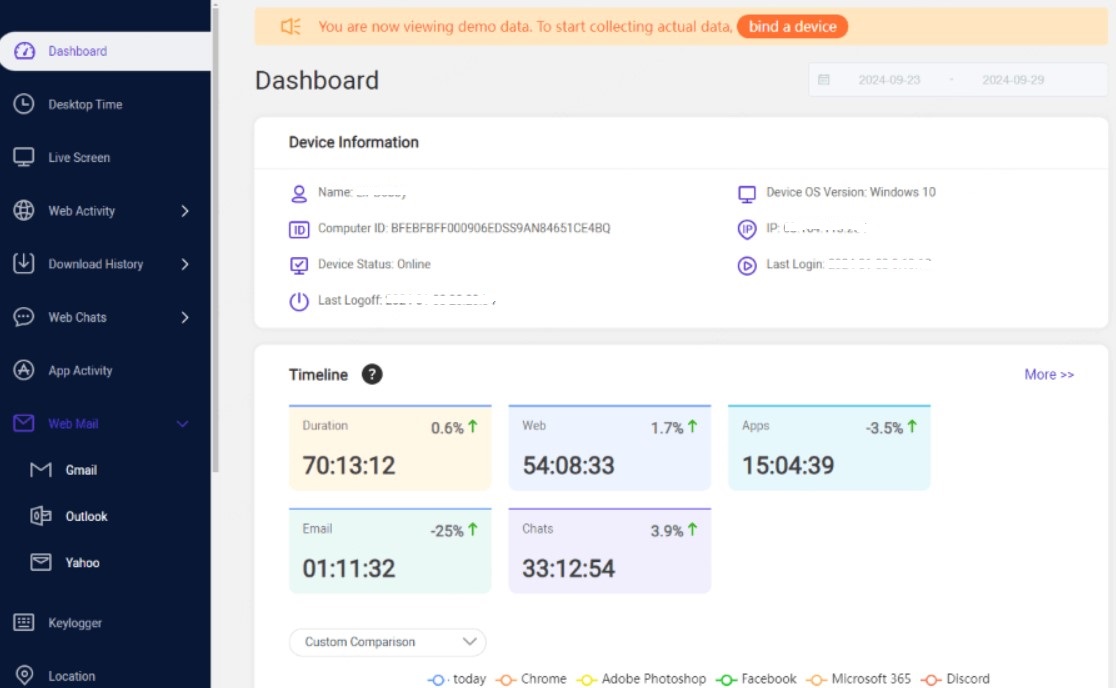 MoniMaster PCSntry for Windows dashboard