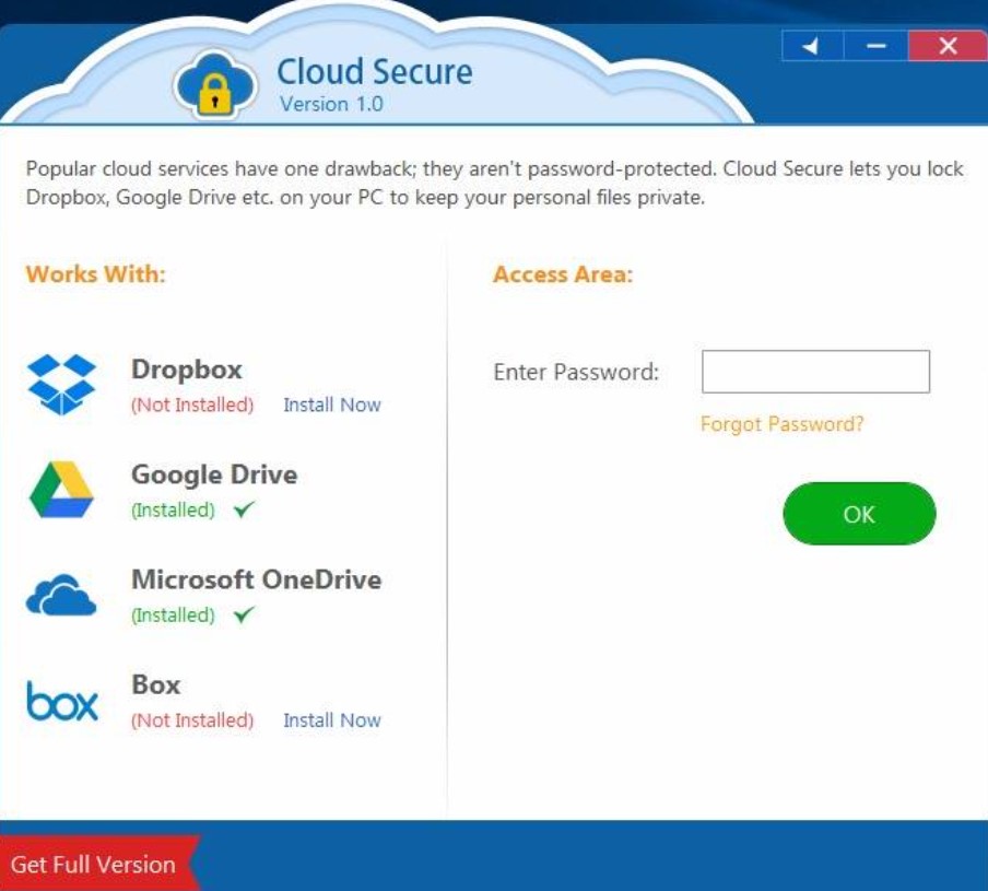 NewSoftwares Cloud Secure user interface version 1.0